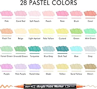 28 Pastel Colors Dual Tip Acrylic Paint Markers, Brush Tip and Fine Tip Acrylic Paint Pens for Rock Painting, Ceramic, Wood, Canvas, Plastic, Glass, Stone, Calligraphy, Card Making, DIY Crafts