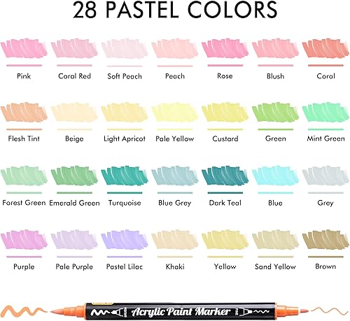 Miniatura 19 de 28 marcadores de pintura acrílica metálica de doble punta, con punta de pincel y punta fina, para pintar roca, cerámica, madera, lienzo, plástico