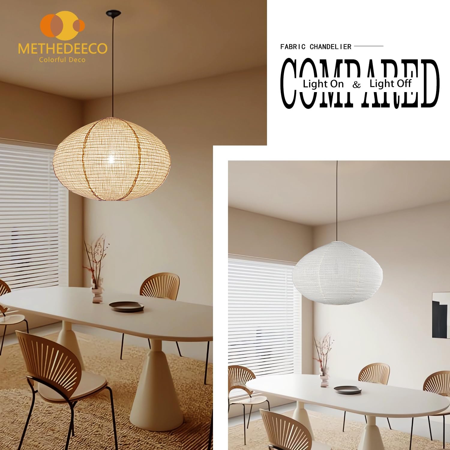 2PCS 20" Handmade Linen Pendant Light Shades – Foldable Fabric Lampshades, Minimalist Beige & White Hanging Lanterns for Bedroom, Living Room, Kitchen Island, Window Display & Gift