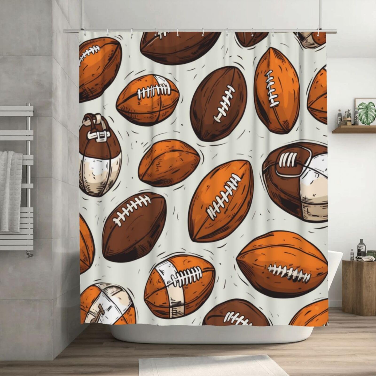 YPPAHHHH Decorative Shower Curtain Brown American Football Pattern Sport Bath Curtain for Tub Bathroom No Liner Waterproof Fabric Shower Curtain Set