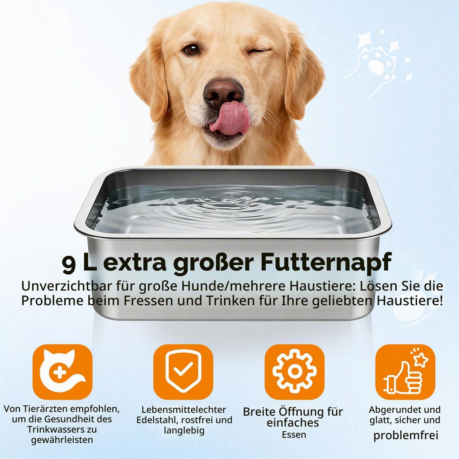Erhöhter Hundenapf, 9L Verstellbare Edelstahl-Tränke für große Hunde, Futterstation mit Metallgestell zur Gelenkentlastung, leicht zu reinigen, für Innen & Außen