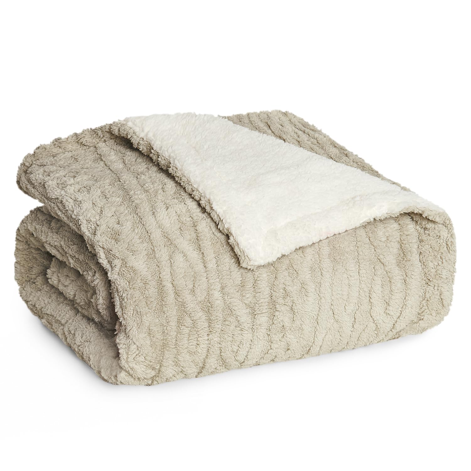 Blumtal Koc 150x200 cm z dzianinowym wzorem - Certyfikowany przez OEKO-TEX koc z mikrofibry z miękkim wnętrzem Sherpa - puszysty koc Sherpa 150x200 - ciepły koc w kolorze beżowym i białym