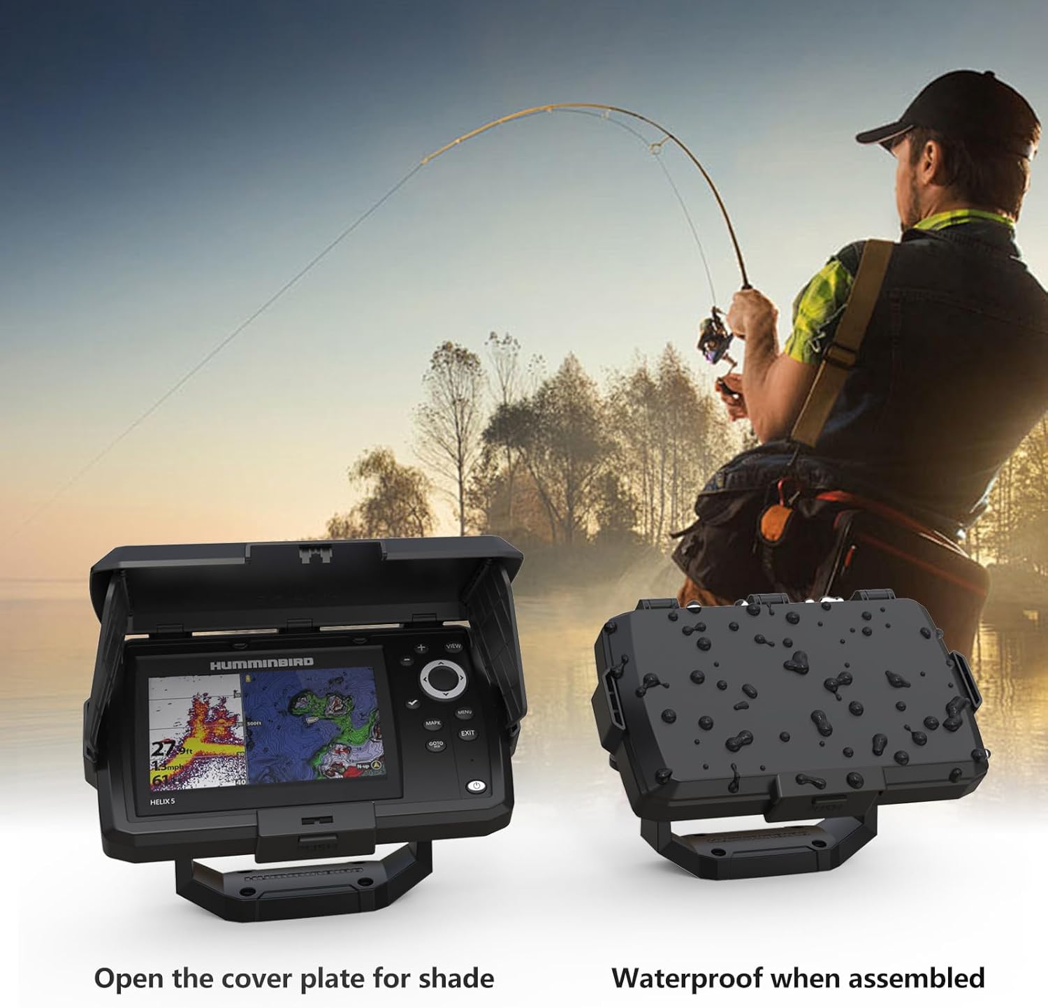 Waterproof Sun Visor Shield ABS Protective Cover, Foldable Glare Protection for Humminbird 411660-1 Helix 5 Chirp GPS G3 and Humminbird 411670-1 Helix 5 Chirp DI GPS G3 Fish Finder (Black)