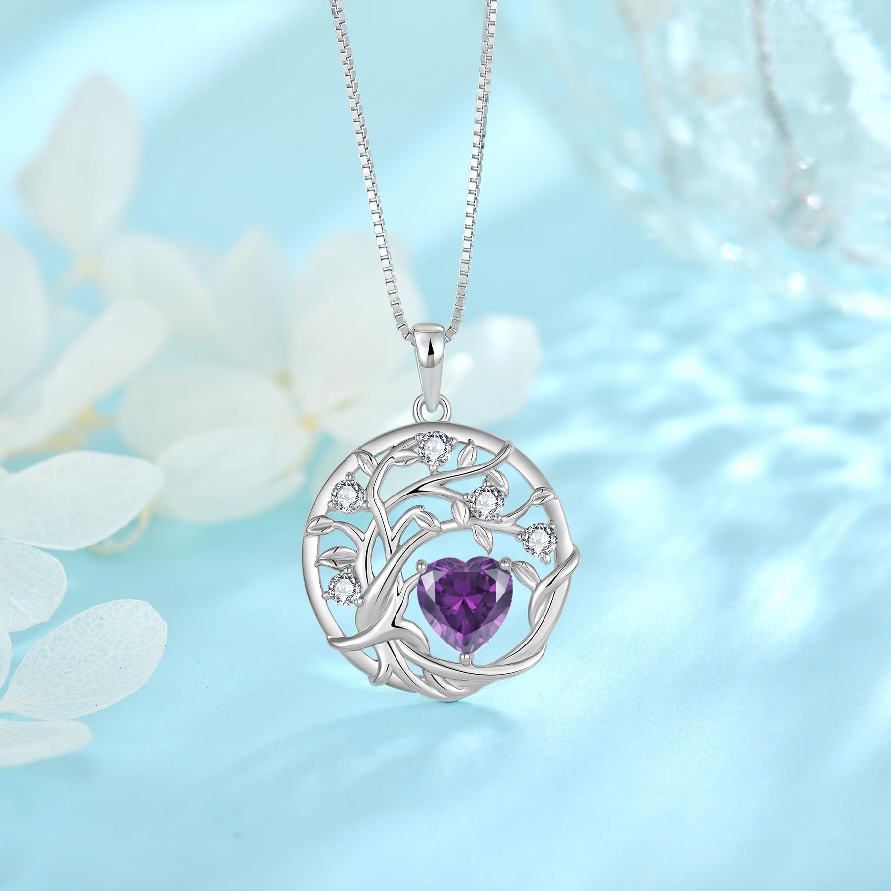 FJ Lebensbaum Kette Damen 925 Sterling Silber Baum des Lebens Halskette Anhänger Geburtsstein Schmuck Geschenke für Frauen