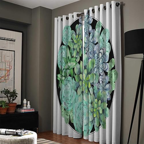 Miniatura 2 de FortuneHouse Blackout Curtains Thermal Insulated Succulent Green Plants Solid Pattern Metal Grommet Elegant Room Drapes Window Curtain for Bedroom