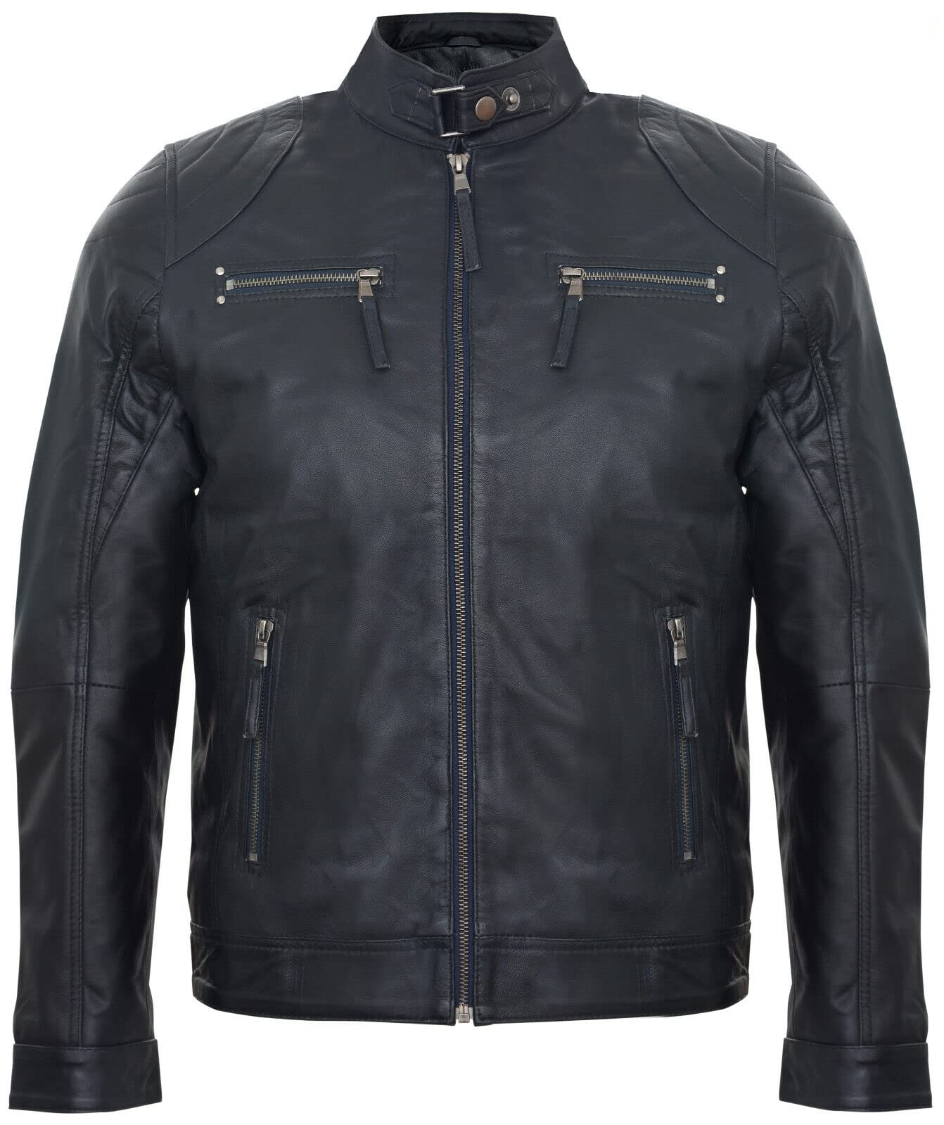 Infinity Leather Men's   Blue  Versatile Moto Navy Leather Biker Jacket-Stapleford in Size S, BrandAlley
