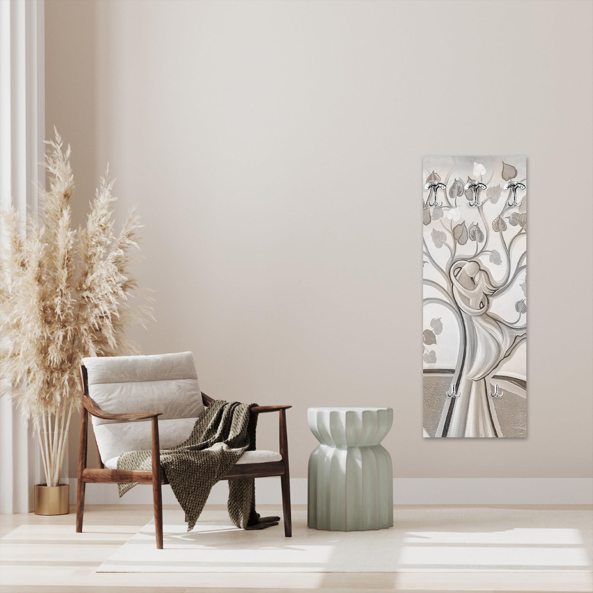 Lupia Perchero De Pared 46 X 125 Cm Modern Flowers Grey, Madera