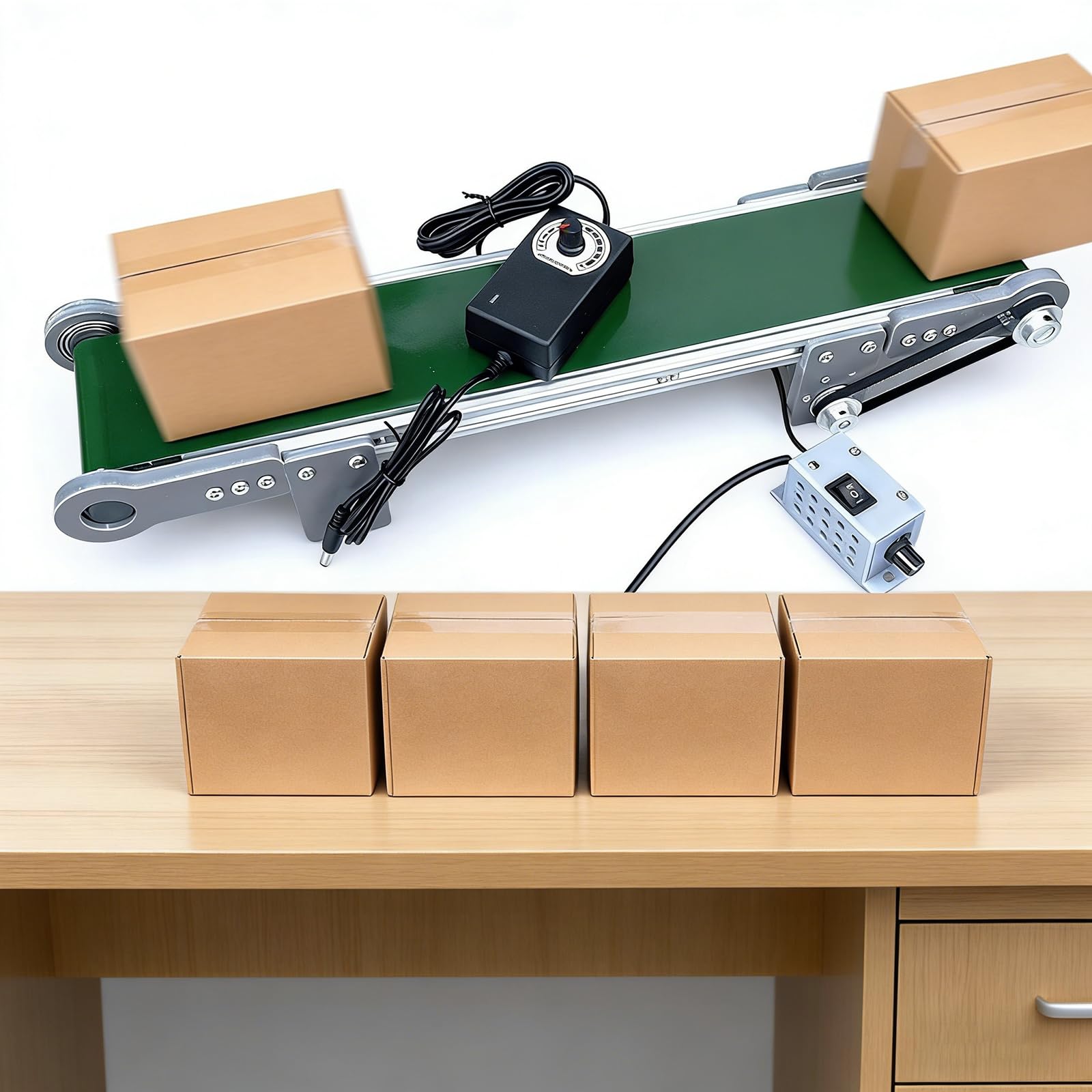 AYCDL Electric PVC Conveyor Belt for Desktop Use, 100cm Length, Adjustable Speed 1.8-7.6CM/S, Forward/Reverse/Pause Functions, Ideal for Factories and Workshops