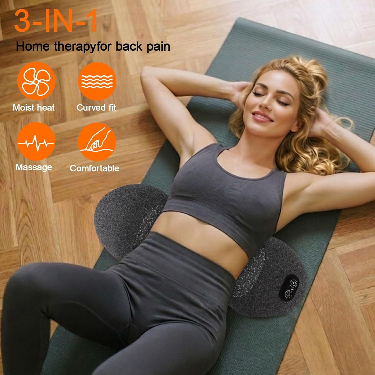 3 in 1 Upgraded Rechargeable Electric Lumbar Support Pillow with Heat & Massage Back Cushion, Ergonomic Memory Foam Lower Back Massager for Fatigue Relief, for Home, Office, Bed, Sofa, and Car Use
