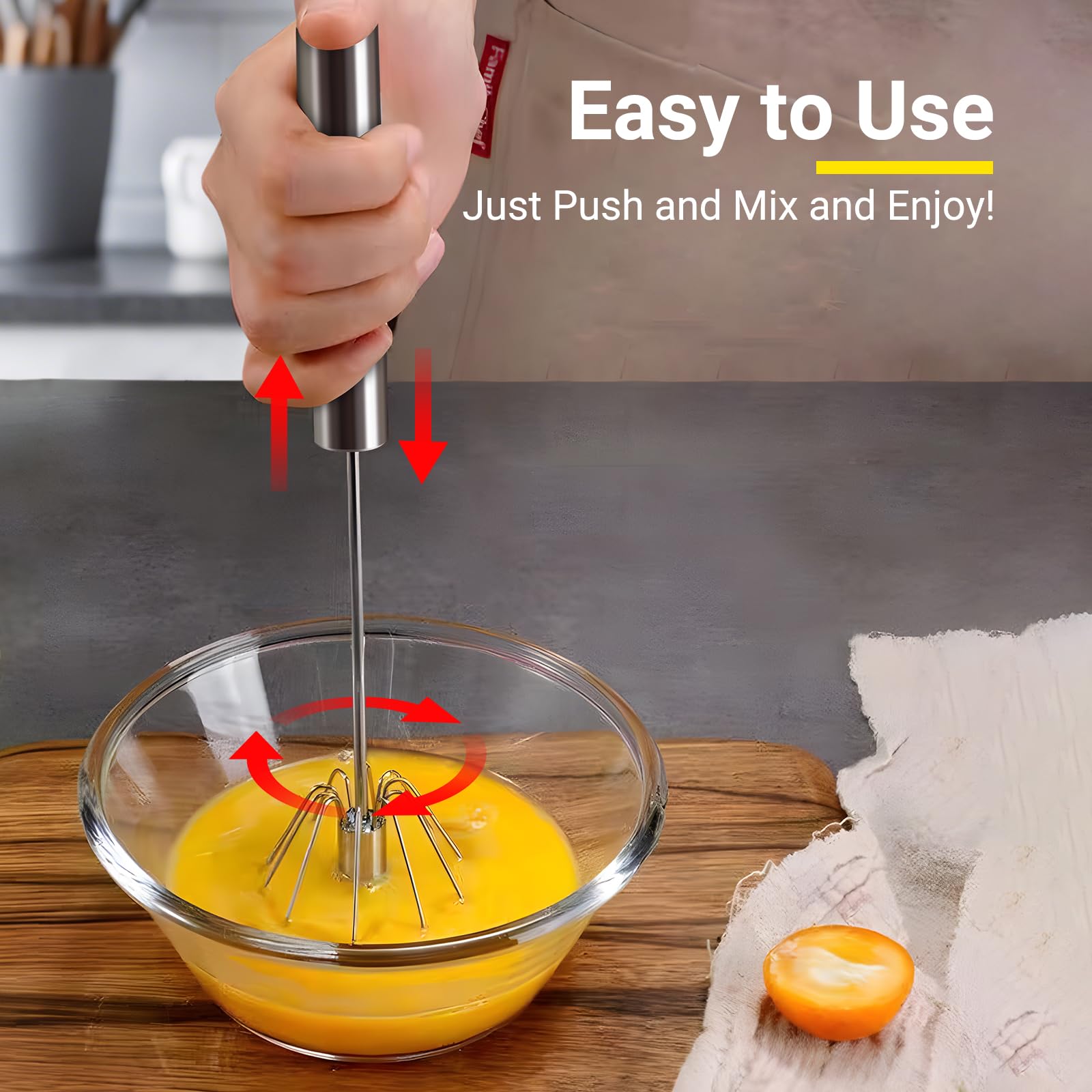 JLiup Egg Whisk,2025 Upgraded Stainless Steel Semi Automatic Whisk,Hand Wisk Egg Beater Easy to Use for Making Cream, Blending, Whisking, Beating & Stirring (12 Inch) - Image 5