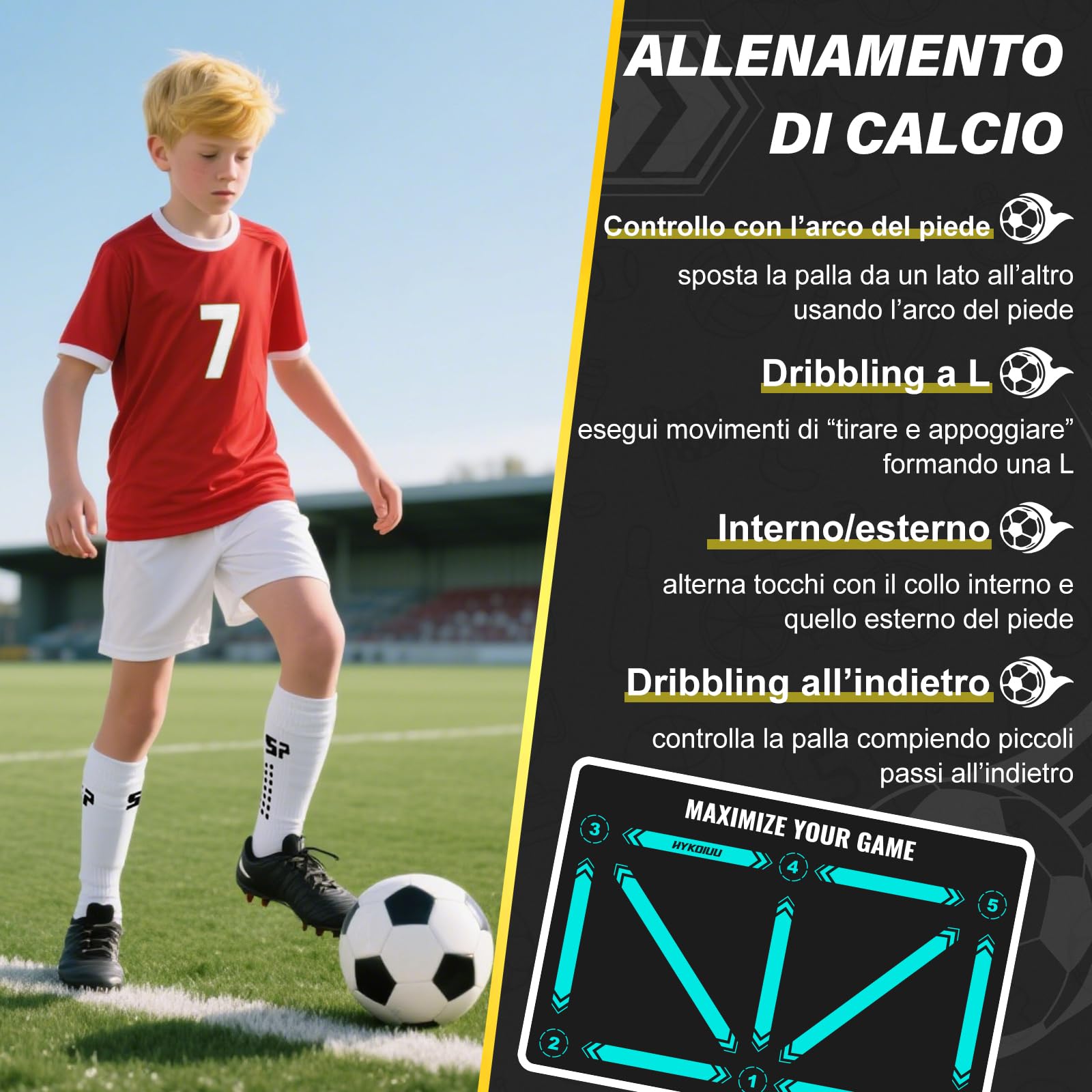 Tappeto Calcio Allenamento Con Video di Allenamento, Calzini Antiscivolo Tappetino Per Agilità Accessorio Per L'Allenamento Del Calcio Tappetin Da 60 X 90 Cm Regalo Per Il Calcio Per Bambini