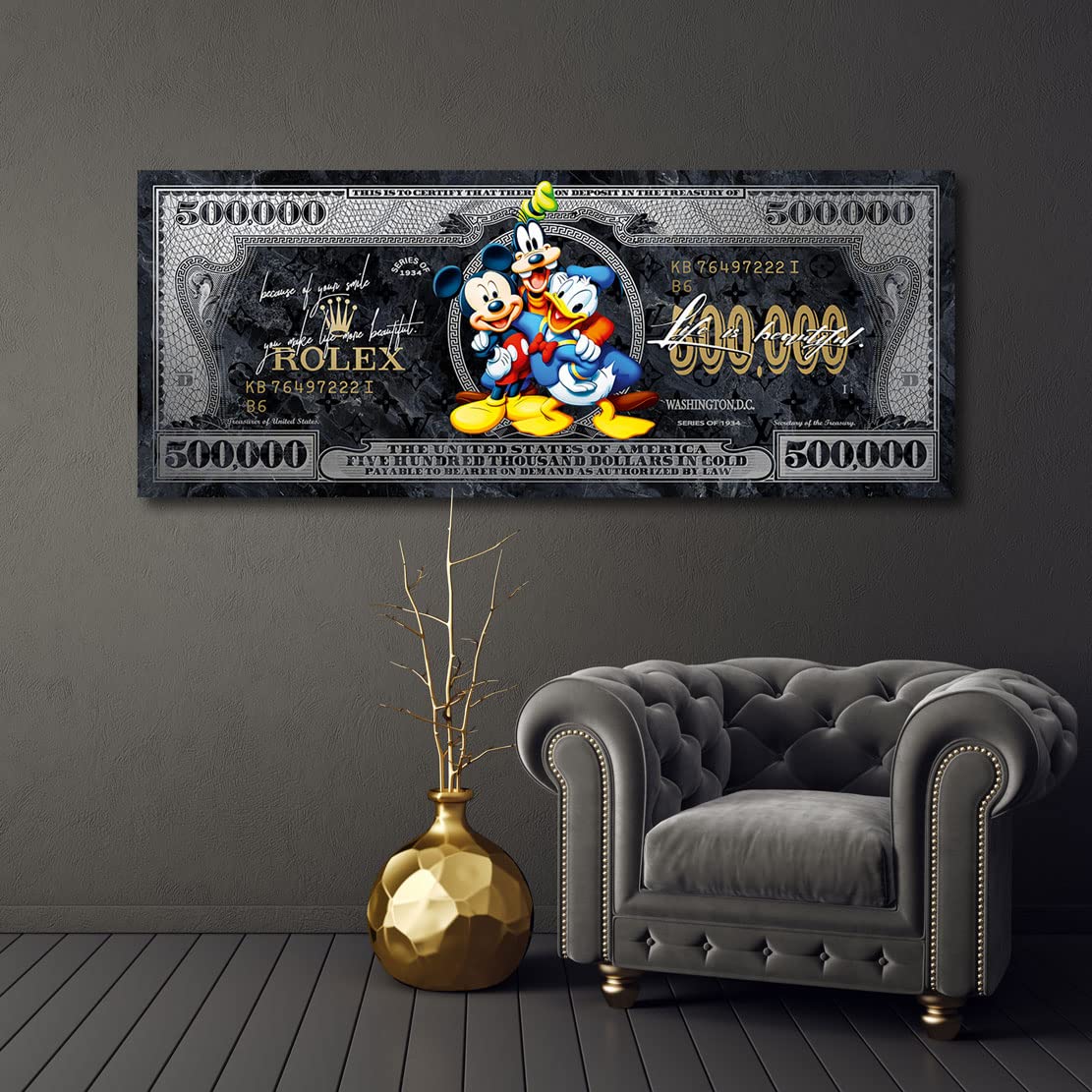 Kunstgestalten24 Leinwandbild Wandbild Comic Micky & Co. Pop Art Dollar Silver Kunstdruck Raum- u. Wanddekoration Übergrößen