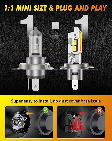 Termitor Upgraded H4/9003/HB2 Bulbs, 50,000LM 10X Ultra Bright, Real 1:1 Mini Size, 6500K Cool White H4 9003 Fog Lights Bulb with Cooling Fan, IP68 Waterproof, Plug and Play, Pack of 2 - 3