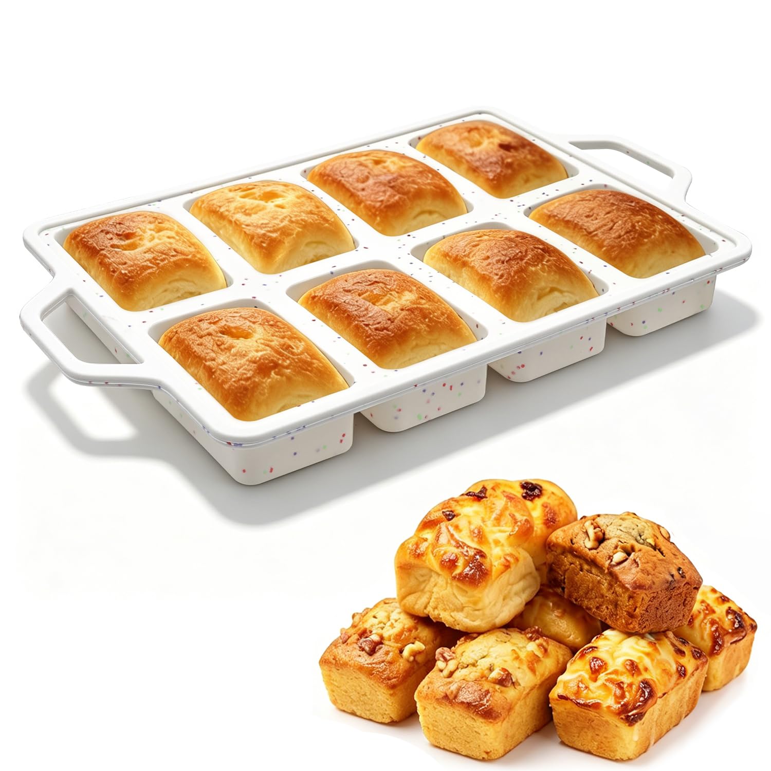 Yumatch 8 Cups Silicone Mini Loaf Tins with Metal Frame, Nonstick Silicone Mini Bread Loaf Pans Trays for Baking Bread, Brownie, Cornbread, Cheesecake
