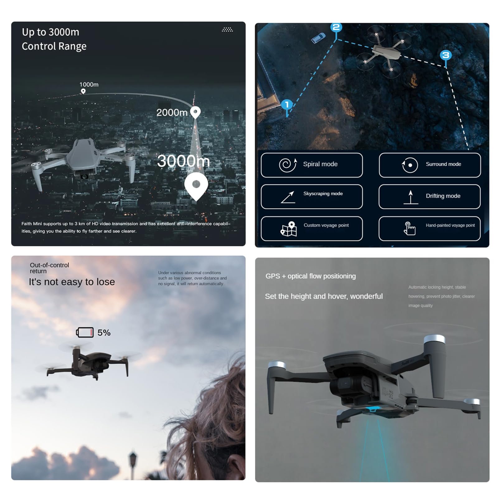 Mini dron 4K profesjonalny z kamerą HD 3-osiowy gimbal 5G Wi-Fi Składany bezszczotkowy silnik GPS Dron RC quadcopter z funkcją automatycznego powrotu dla dzieci, dorosłych,1 battery