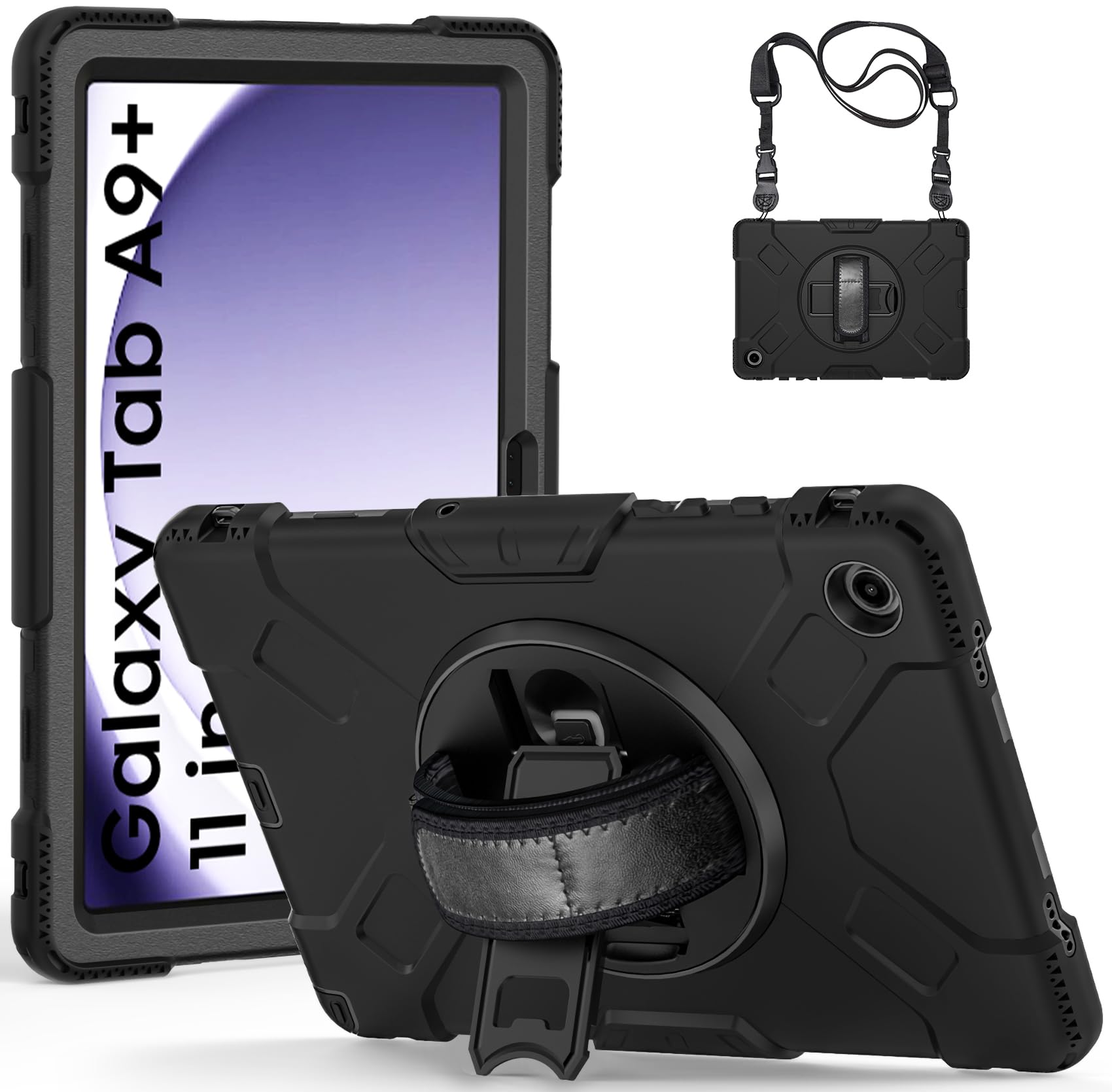 Robustrion Cover for Samsung Tab A9 Plus 11 inch, Armor Shockproof Cover with [Shoulder Strap] and [360 Degree Rotating Hand Strap and Stand] for Galaxy Tab A9+ 11" - Black (B0CP34ZJDX) Amazon Price History, Amazon Price Tracker
