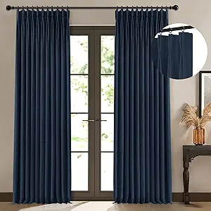 Pinch Pleated Blackout Curtains 84 Inch Long, Linen Blend, 100% Blackout Drapes with 20 Hooks, Ideal for Bedroom and Living Room, 40" W x 84" L (Pack of 2), Navy Blue