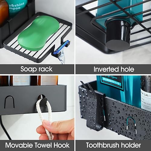 Miniatura 10 de DAOYA Organizador colgante de ducha de baño, organizador de ducha colgante de 3 niveles con soporte de jabón y 6 ganchos para toallas, esponja,