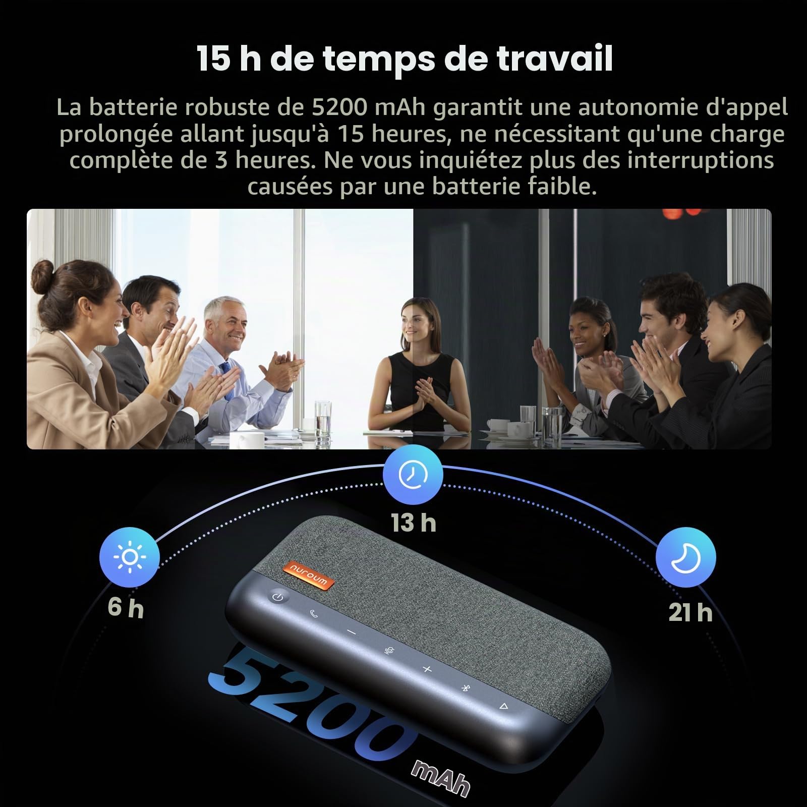 Nuroum A35 Haut-parleur Conférence Bluetooth avec Microphone, Suppression de Bruit IA,Prise de Voix 32 kHz,Connexion en Guirlande pour 20 pers, Bluetooth/Dongle/USB-A/C pour Teams/Zoom/Visioconférence