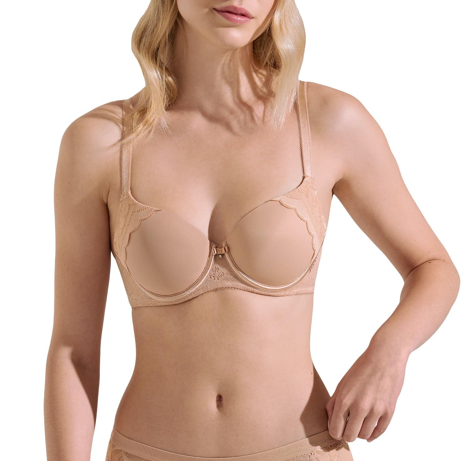 Lisca Womens Padded Bra Evelyn Soft Foam Cups Lace Details Seamless Look Adjustable Straps U Back Triple Hook