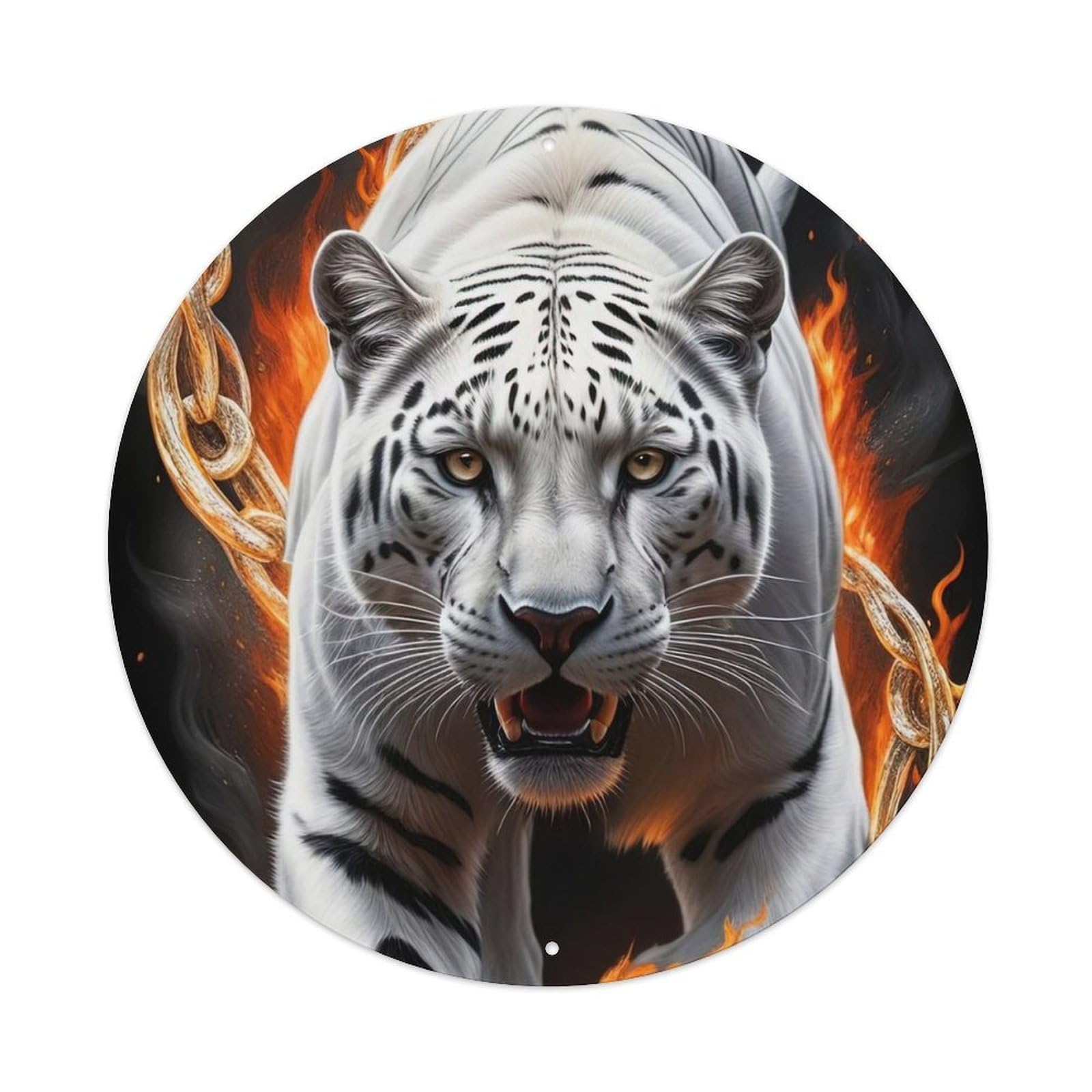 Animal Artwork Fierce White Tiger Metal Tin Sign