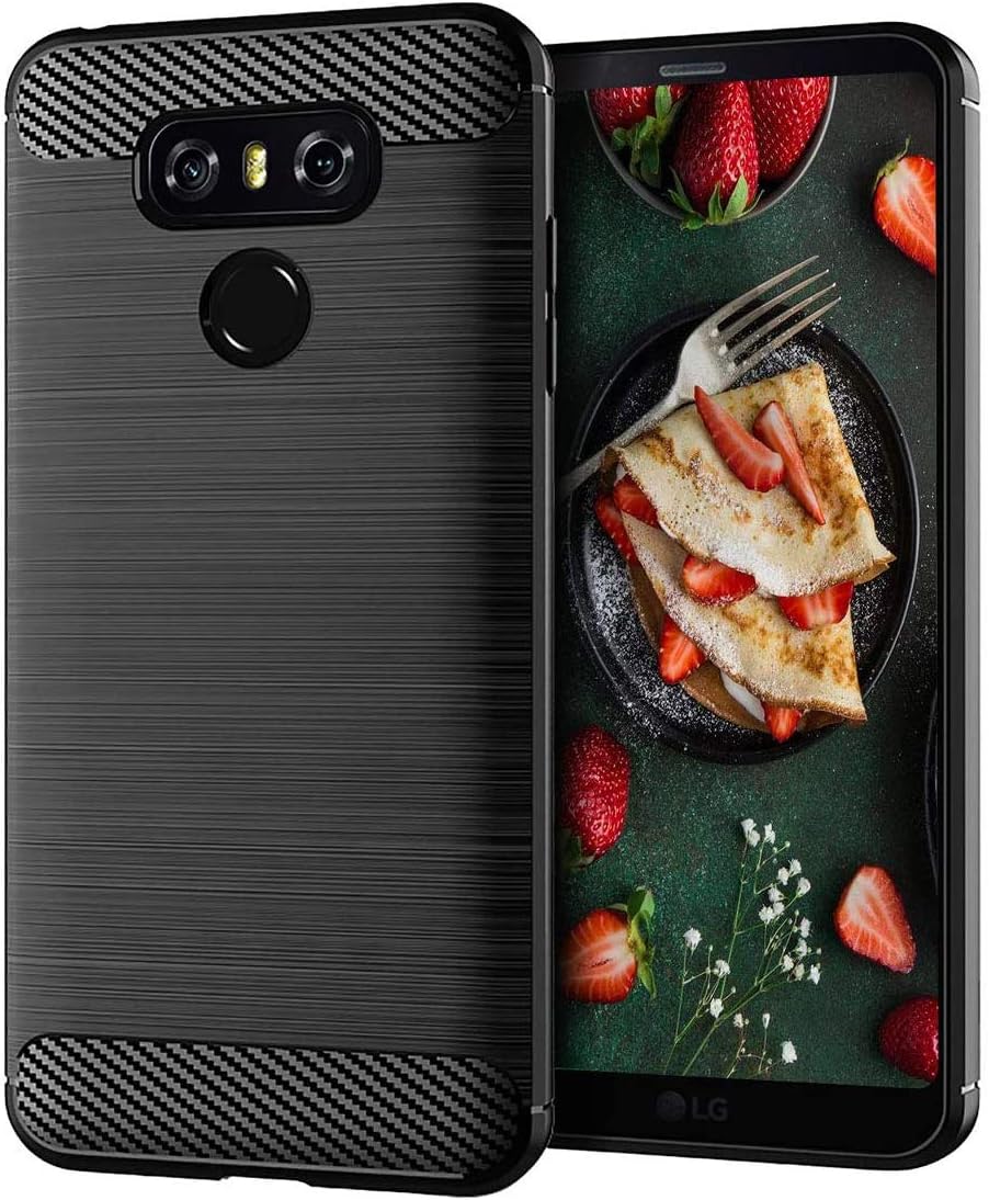SNOSHO for LG G6 Slim Phone case,Thin Silicone Soft Flexible TPU Gel Rubber Carbon Fiber Shockproof Anti-Scratch Protective Cases Cover for LG G6 Plus,Brushed Black