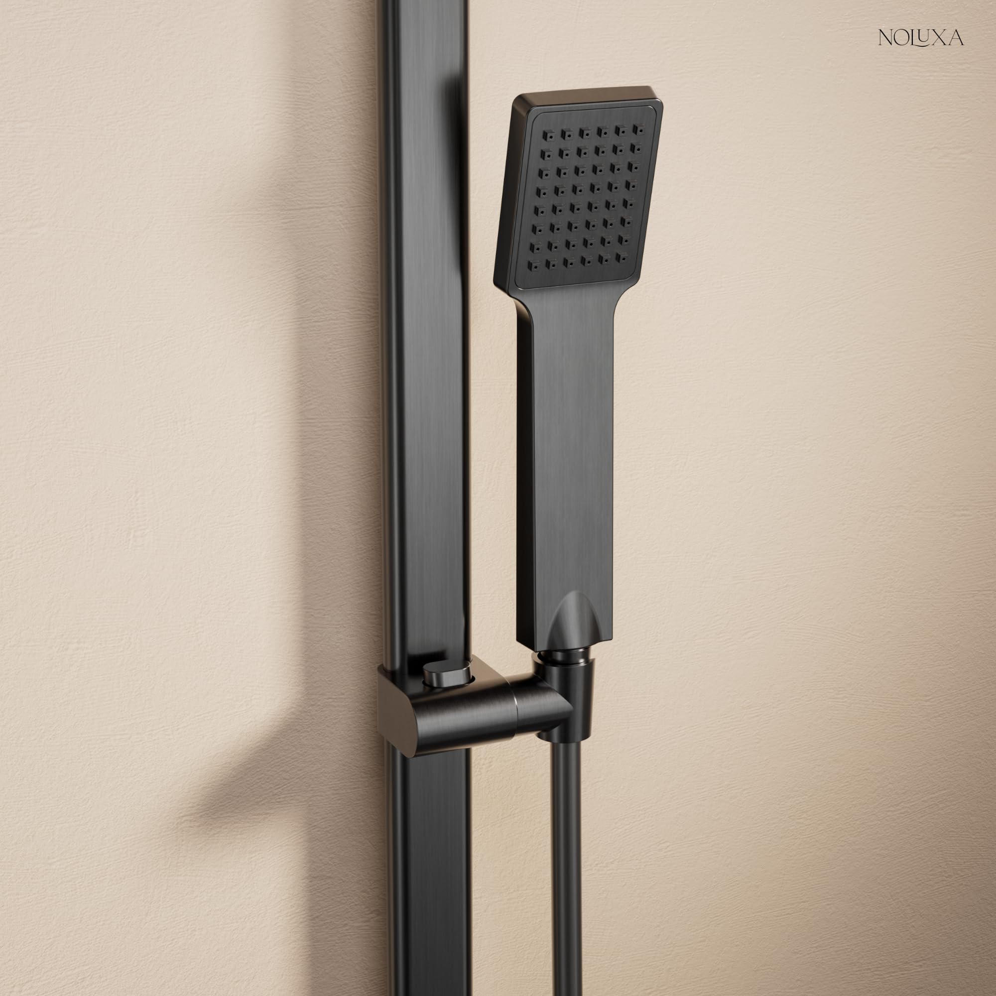 IMEX - Barra de Ducha Pared 65cm Negra | Barra de Acero Inoxidable S.304 Extraplana con Soporte para Alcachofa de Ducha Ajustable | Recambio Original IMEX | Color Black Gun Metal
