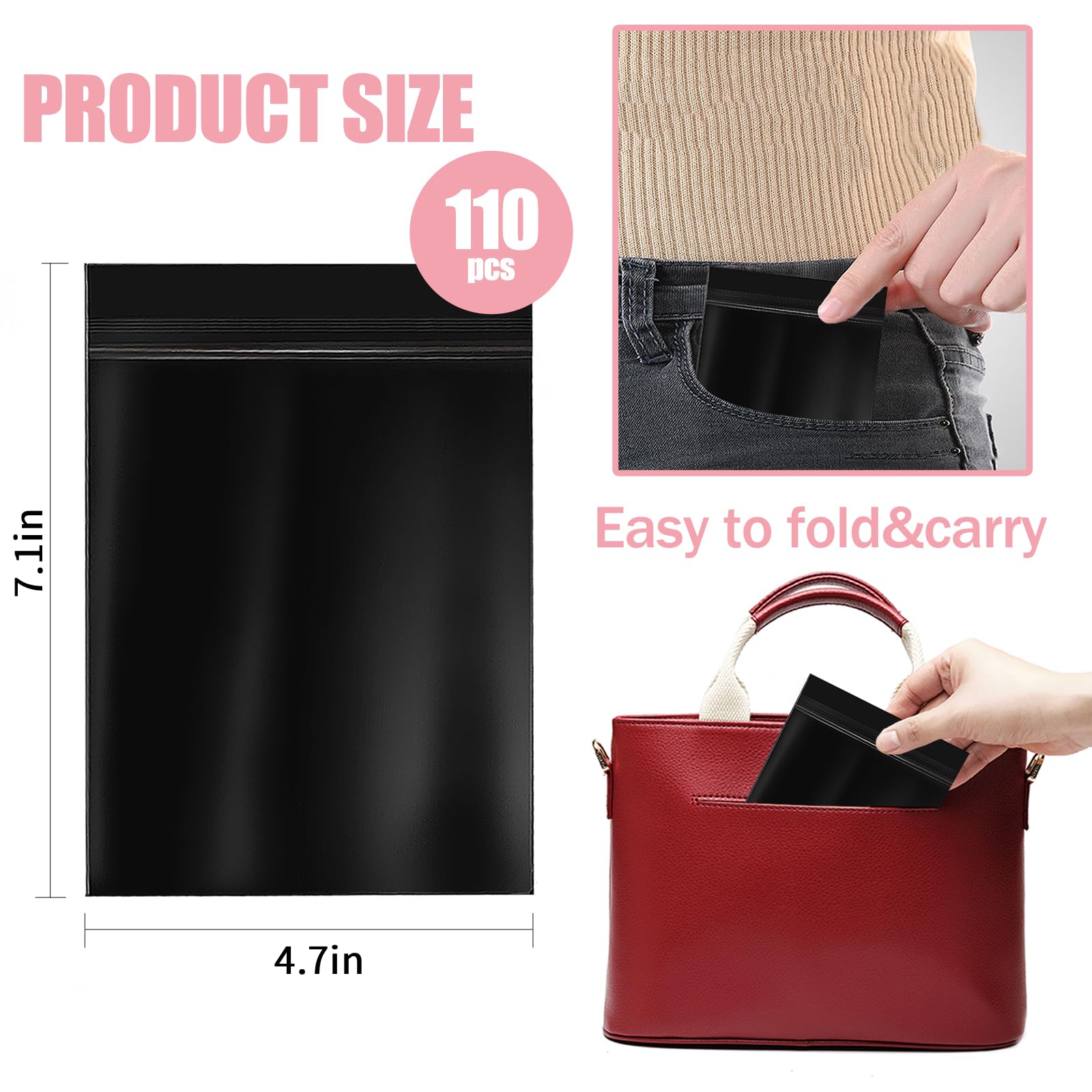Sanitary Napkin Disposal Bags 110pcs, Big Size(7.1x4.7in) Women Tampon Disposal Bags Sealed Opaque Feminine Hygiene Disposal Bags for Privacy, Black