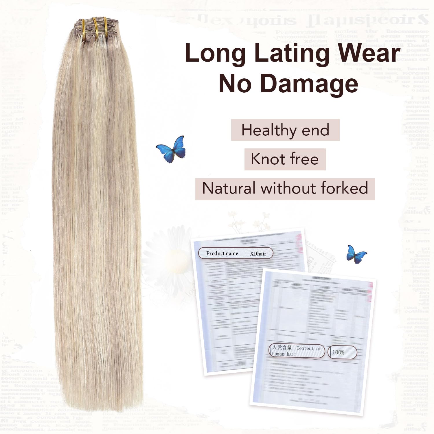 XDhair Clip in Extensions Echthaar Blond Echthaar Extensions | 35cm 100g,Ashblond Highlight Gebleichtes Blond Clip in Remy Haarverlängerungen Echthaar #18P613,14 Zoll 6 Stück