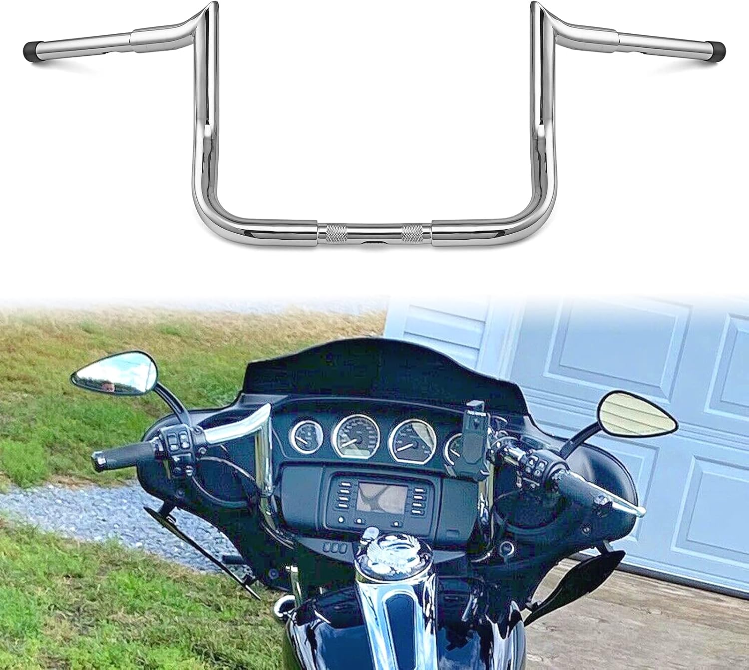 Mofun Chrome 12" Rise Handlebar 1-1/4" Bagger Handlebar Ape Hanger Compatible with Harley Touring Street Glide Electra Glide Models 1986-2023 with Batwing Fairing, Ultra Limited 2024 Chrome 12 Inch