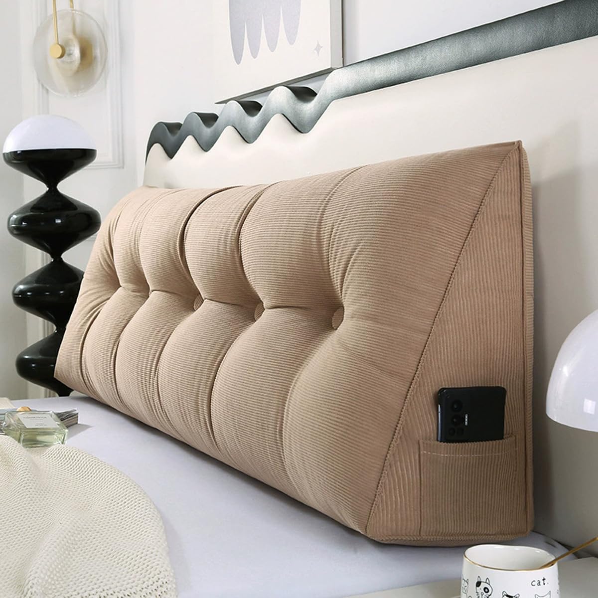 Almohada de cuña de apoyo lumbar para cama y sofá, cojín ergonómico para respaldo de lectura, color marrón claro, 80 x 50 cm, funda extraíble para máxima comodidad y apoyo postural