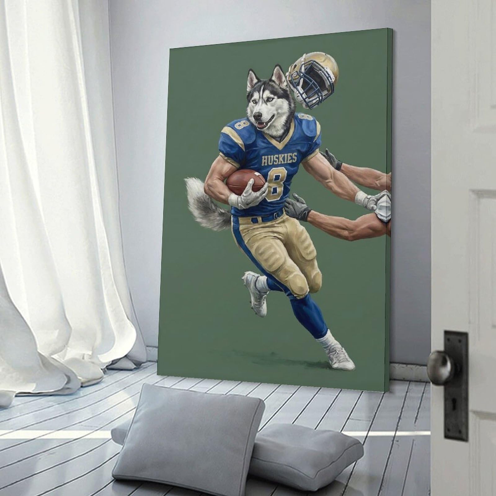 Junmoney Wall Art Print Husky Football Player, 12x18inch(30x45cm), for Bedrooms, Workspaces And Everyday Interiors, Stylish Home Artwork for Focal Walls