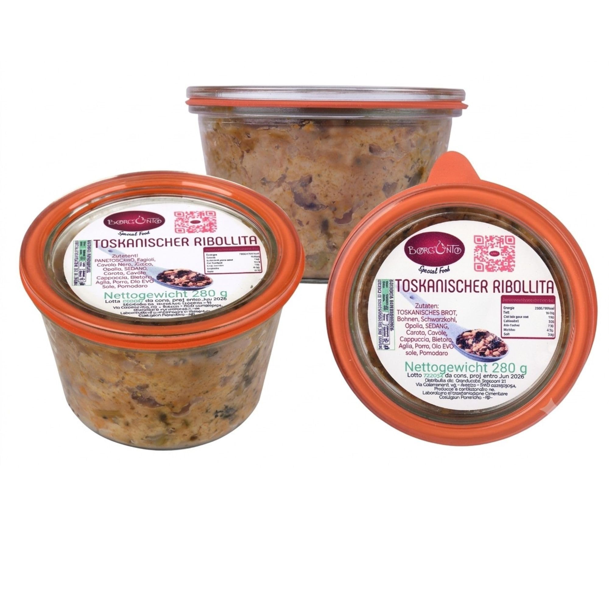 BORGUNTO | Toskanische Ribollita 6 x 280g - Typische fertige Suppe mit Schwarzkohl, Bohnen und nativem Olivenöl extra, 100% natürliches traditionelles Rezept