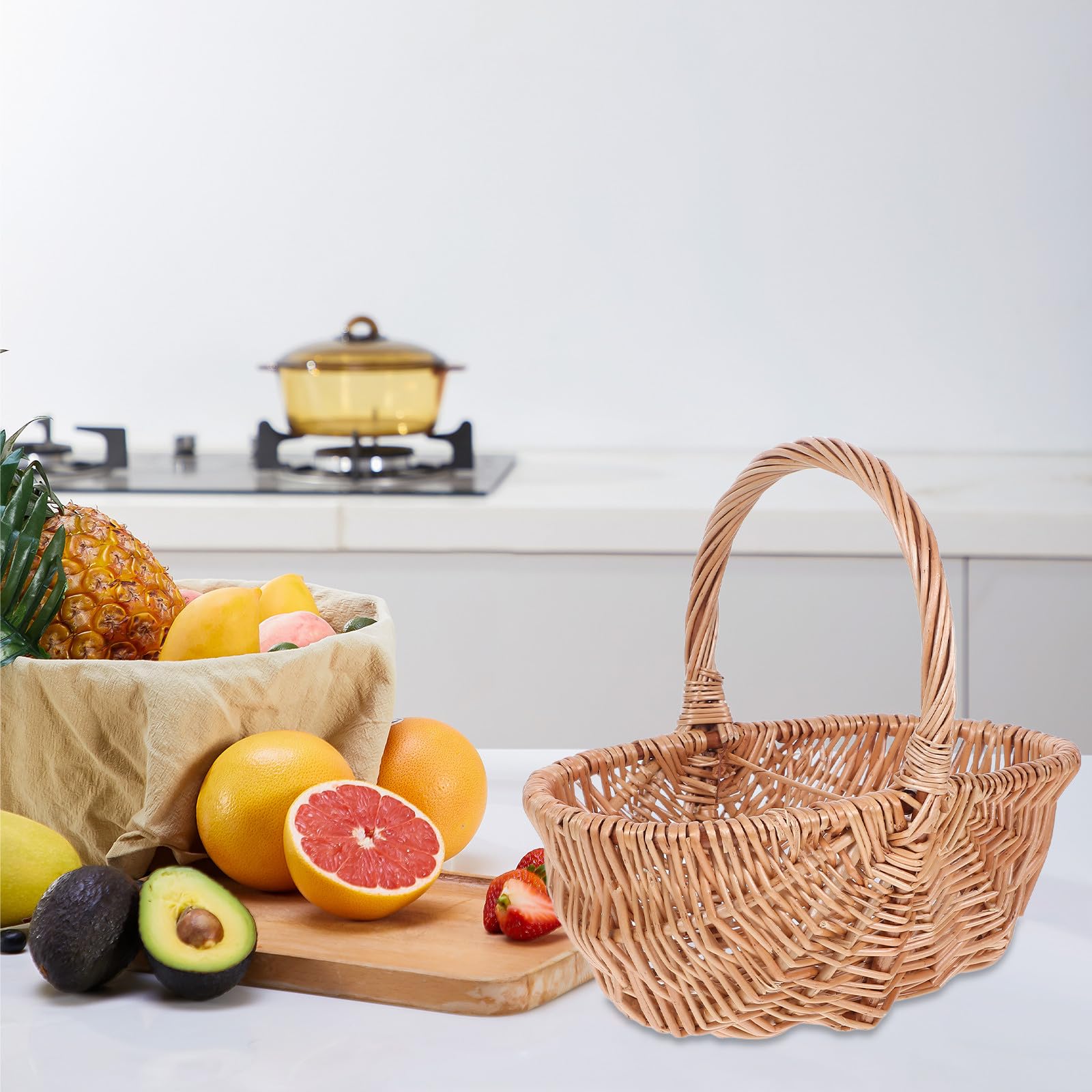 SEWACC Cesta de Mano Tejida de Mimbre 27 CM Pequeña Ovalada para Picnic Cesta para Recoger Huevos y Frutas para Verduras y Compras al Aire Libre