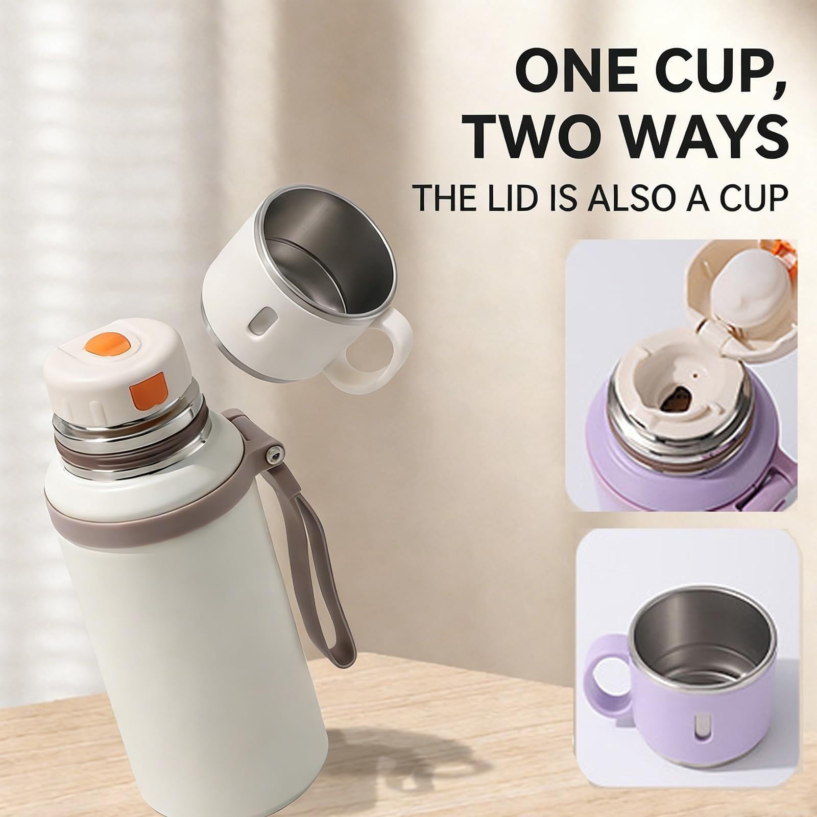Borraccia termica con ventola integrata, tazza di raffreddamento portatile 2 in 1, design termico in acciaio inox, per viaggi e sport all'aria aperta, con cordino incluso