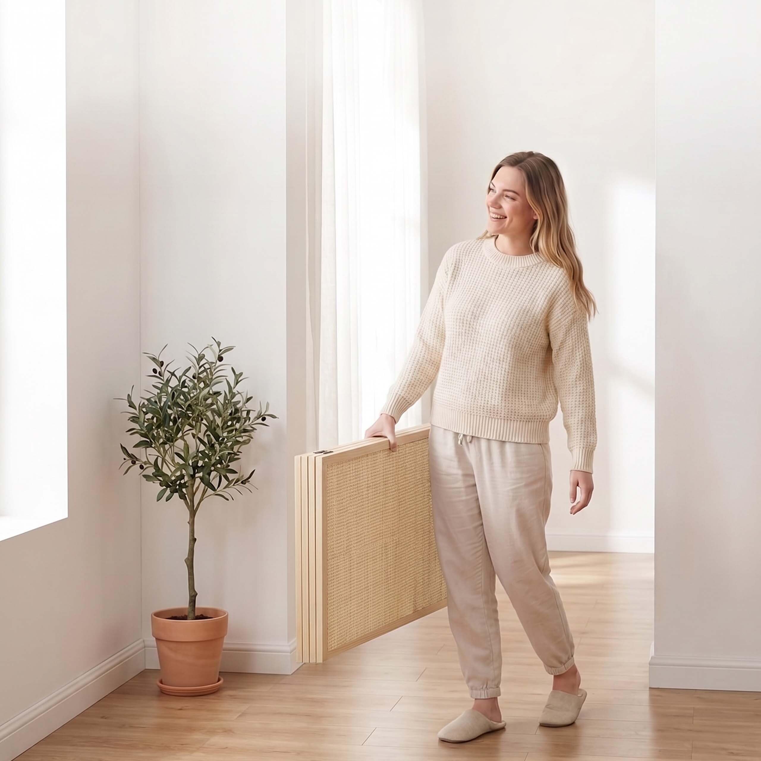 Biombo Relaxdays, 4 Paneles, Color Natural | Separador de ambientes plegable (alto x ancho): 170 x 160 cm, bambú, salón