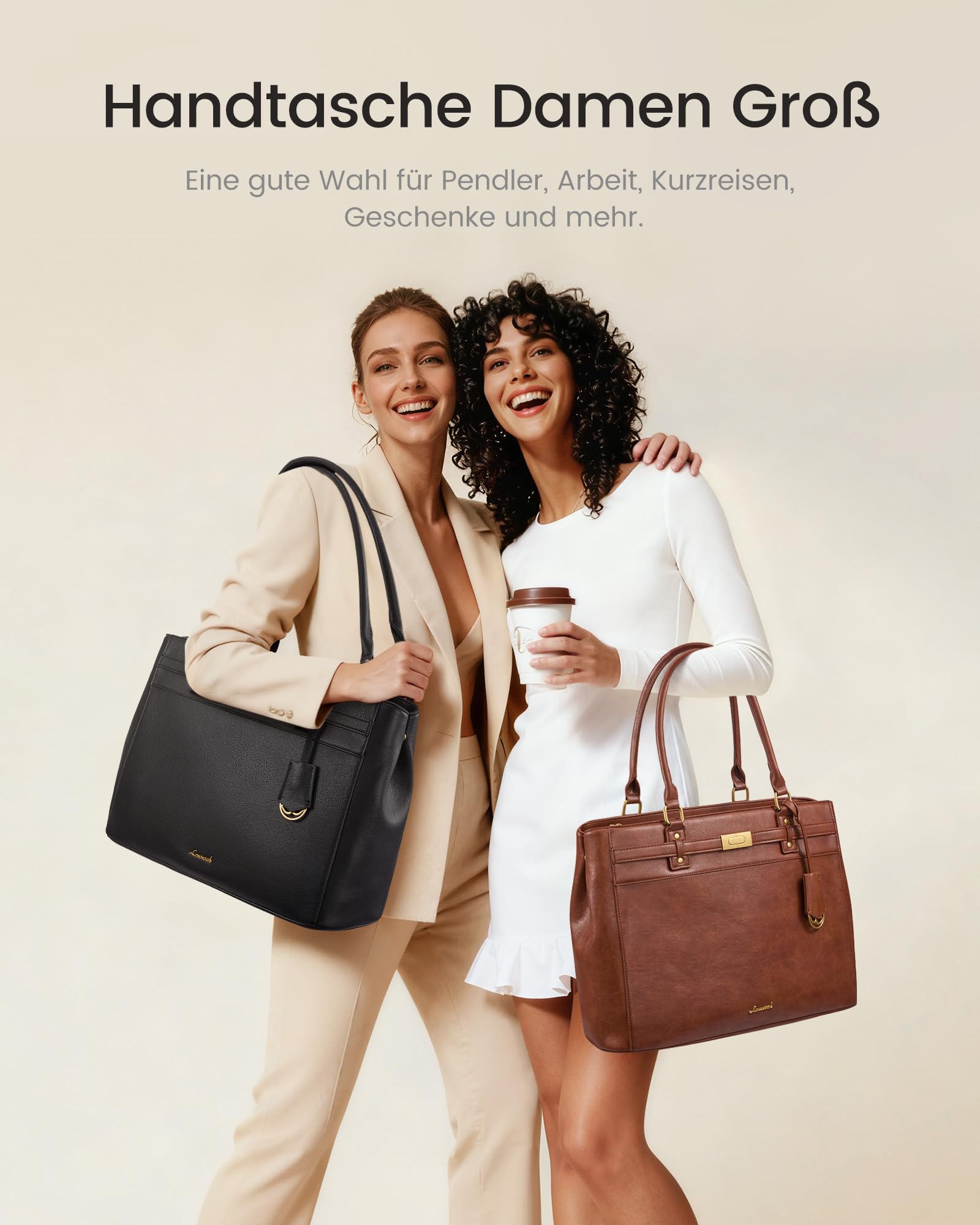 LOVEVOOK Handtasche Damen Groß, 15,6 Zoll Elegant Laptoptasche Arbeitstasche, PU Leder Business Shopper Tasche Aktentasche Schultasche Lehrertasche, Women Tote Bag für Uni Schule Büro