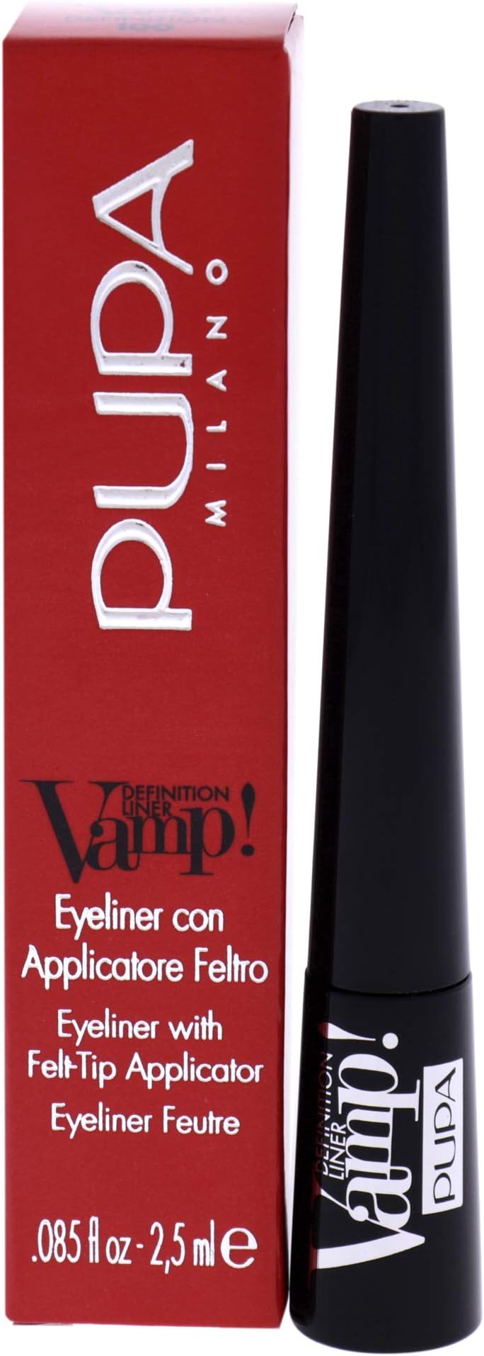 Vamp! Definition Liner - Eyeliner With Felt Applicator - Matt and Pearly Finishes - Precise, Flawless and Defined Color - Ultra Pigmented - 100 Extra Black - 0.85 Oz