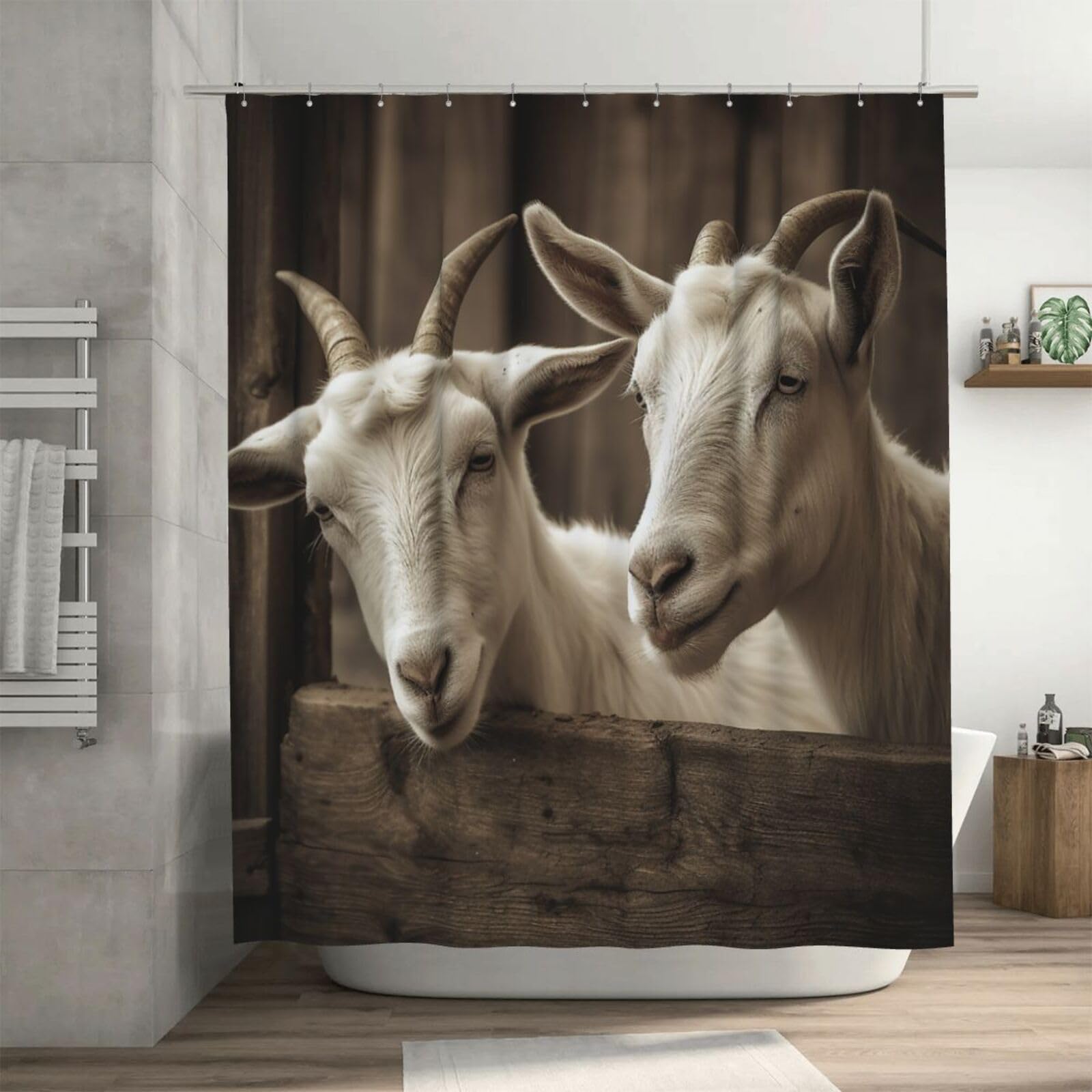 Rideau de douche motif chèvre pour une salle de bain style campagne