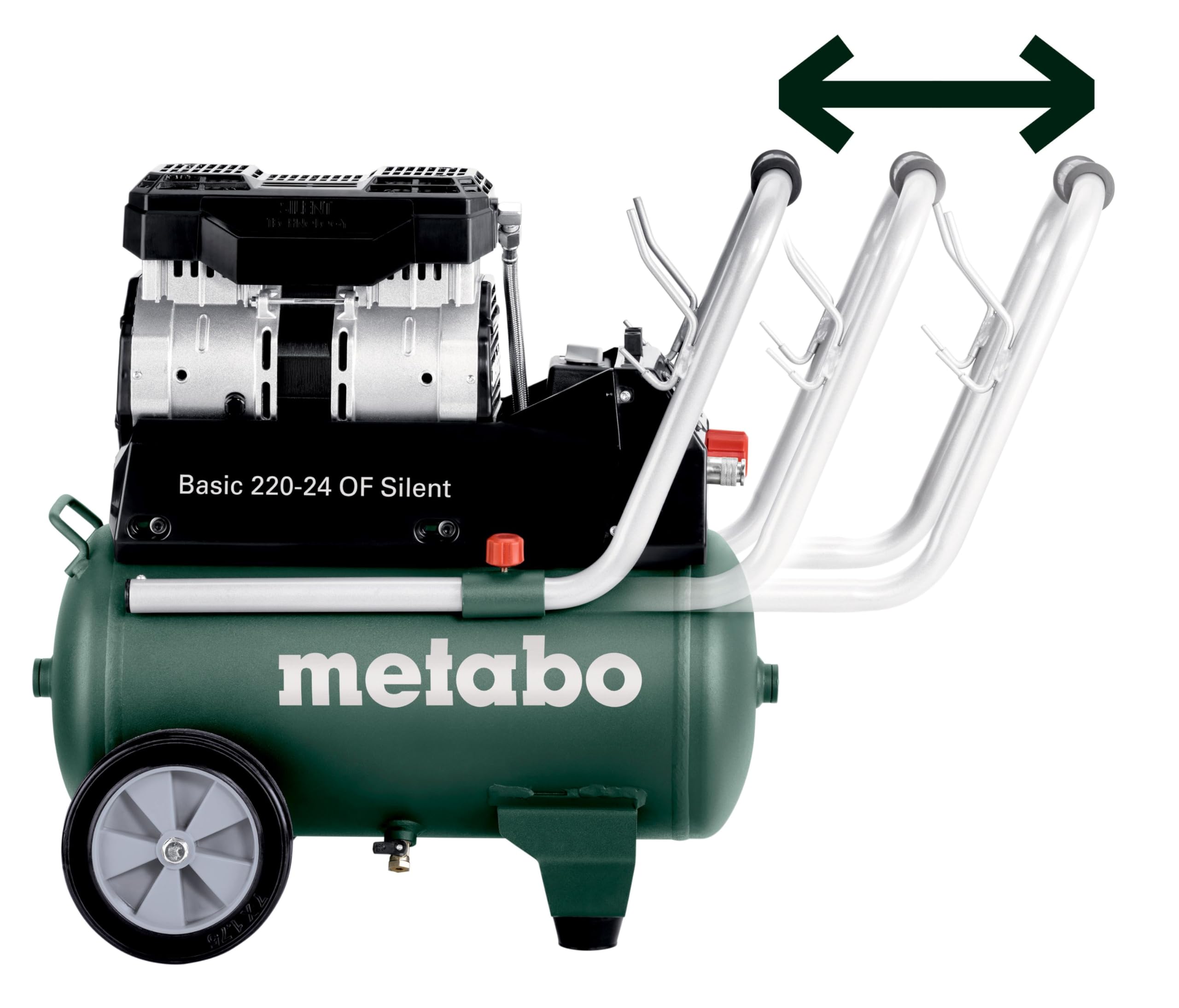 metabo Kompressor Basic 220-24 OF Silent - 24L Kessel, 8 bar Druck, 110 l/min Füllleistung - Ölfrei, leise, mobiler Werkstatt-Kompressor für Heimwerker & Profis - Inkl. Schnellkupplung und Zuggriff