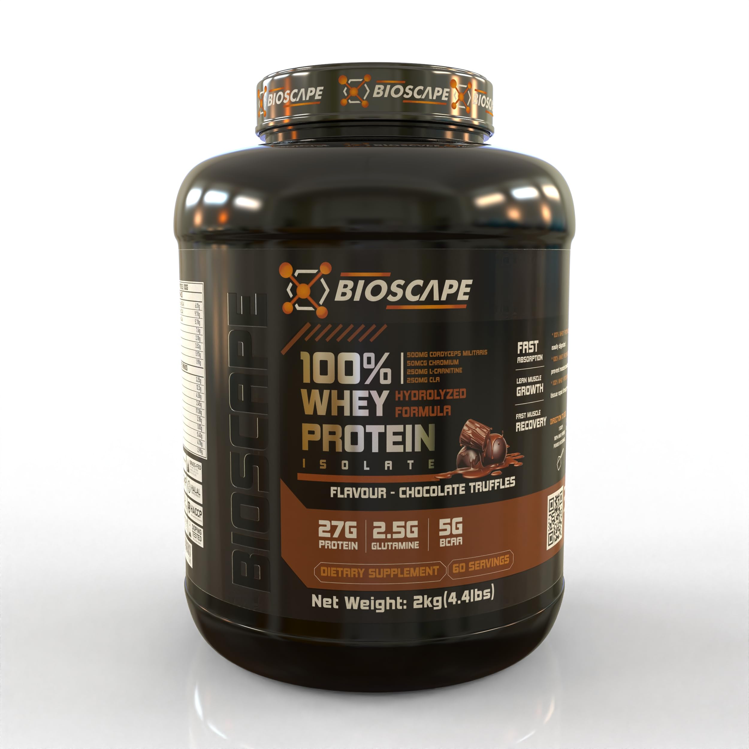 BIOSCAPE100% Whey Protein, HYDROLYZED FORMULA with Whey Protein ISOLATE, 27g Protein Per Scoop, (2 kg / 4.4 lbs) (Chocolate Truffles)