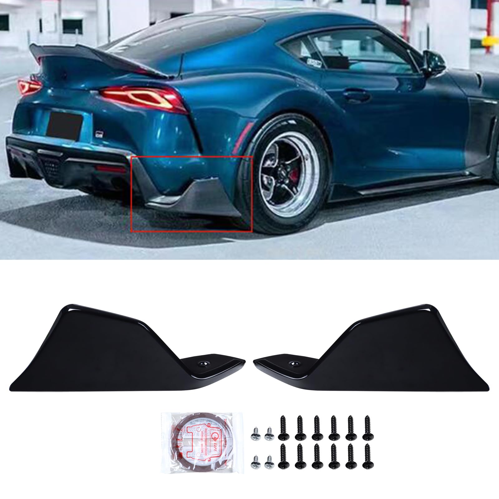 AUTOTOP Gloss Black Rear Bumper Side Corner Splitter Aprons Extensions Fit 2020 2021 2022 2023 Toyota Supra GR A90 A91