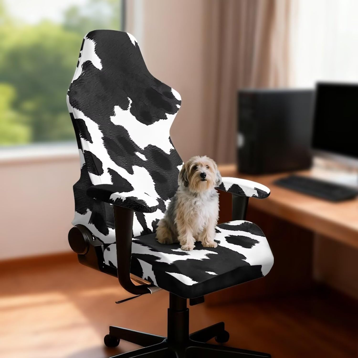Cow Print Ergonomic Office Chair Slip Cover Stylish Machine-Washable Computer Desk Chair Cover with Armrests Gamer Chairs Protector for Home Studio image 3