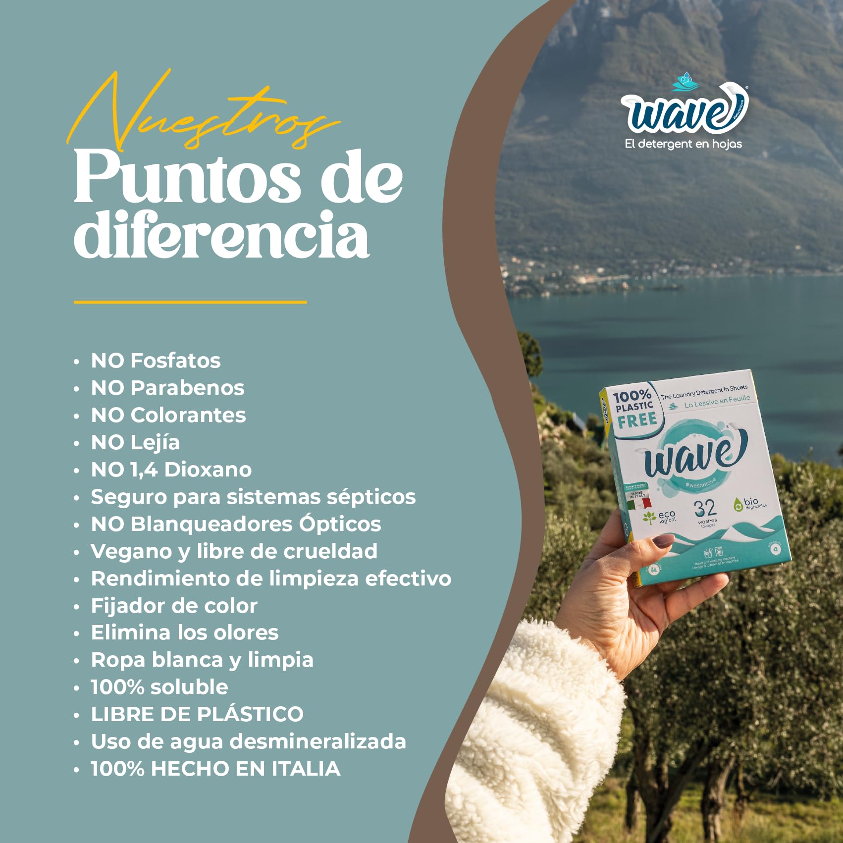 Wave Washing Classic – El Detergente en Hojas – 100% LIBRE DE PLÁSTICO – Multipack XL - 208 lavados – Ecológico – Biodegradable – Compostable