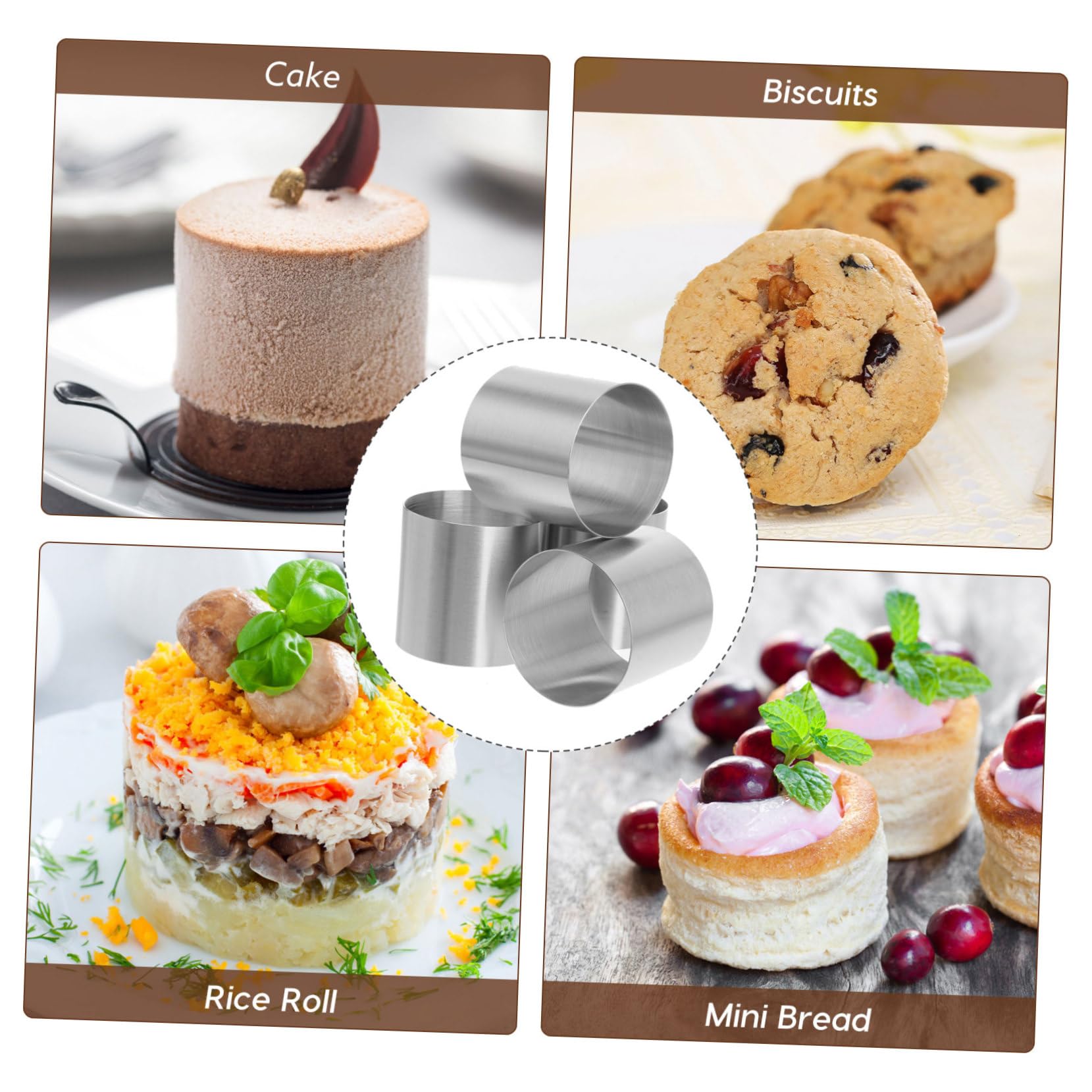 NUOBESTY Moule à Gâteau Rond 8 Pièces Acier Inoxydable Réutilisable Mini