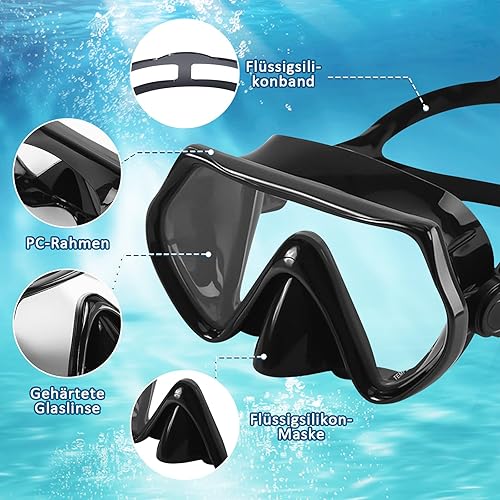 Miniatura 5 de Equipo de esnórquel para adultos, juego de máscara de esnórquel, máscara de buceo panorámica de 180, máscara de buceo, juego de esnórquel seco,