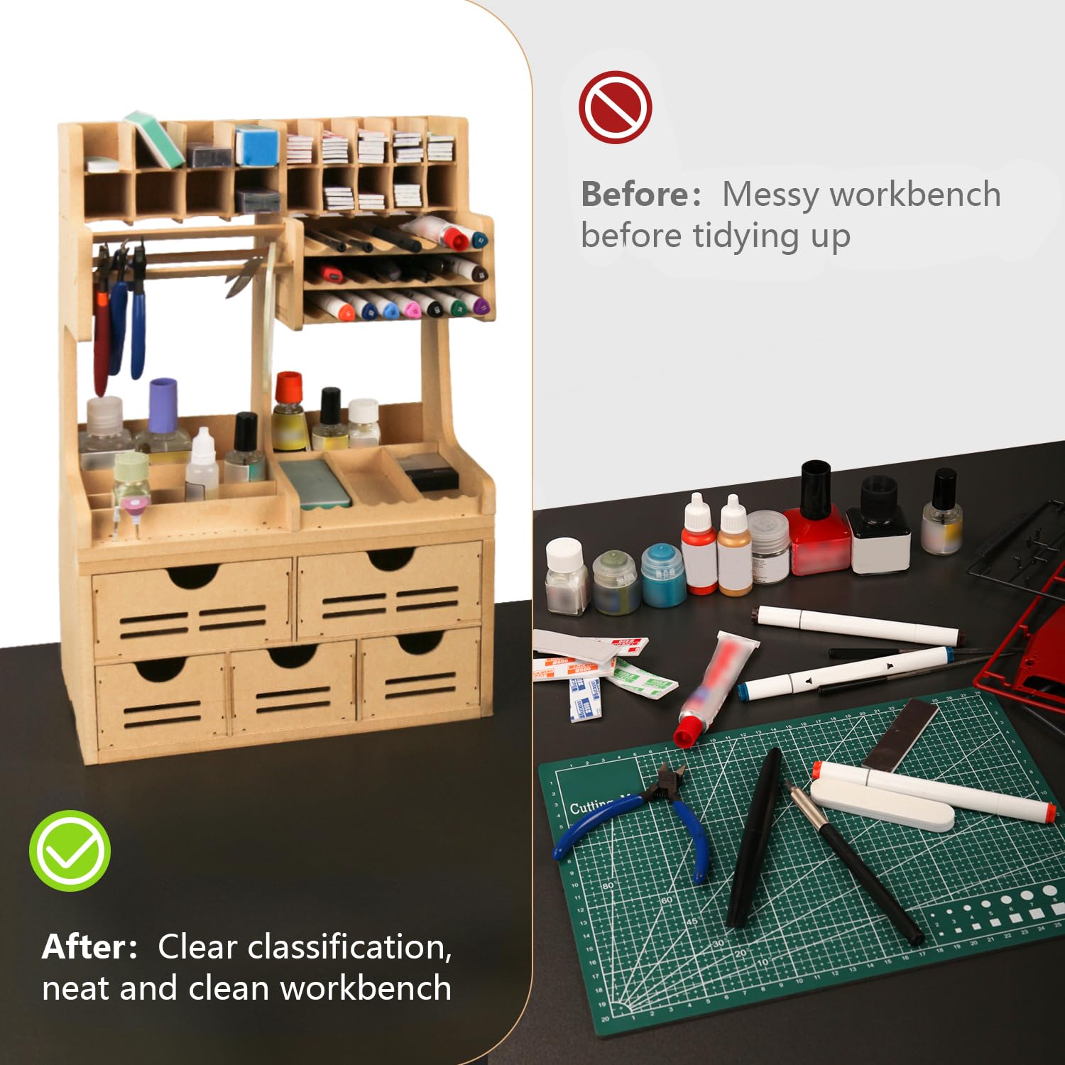 Scaffale porta attrezzi in plastica per modellismo, scaffale porta attrezzi per modellismo tutto in uno, materiale MDF, pinze/lime/postazione di montaggio per verniciatura GK Plus