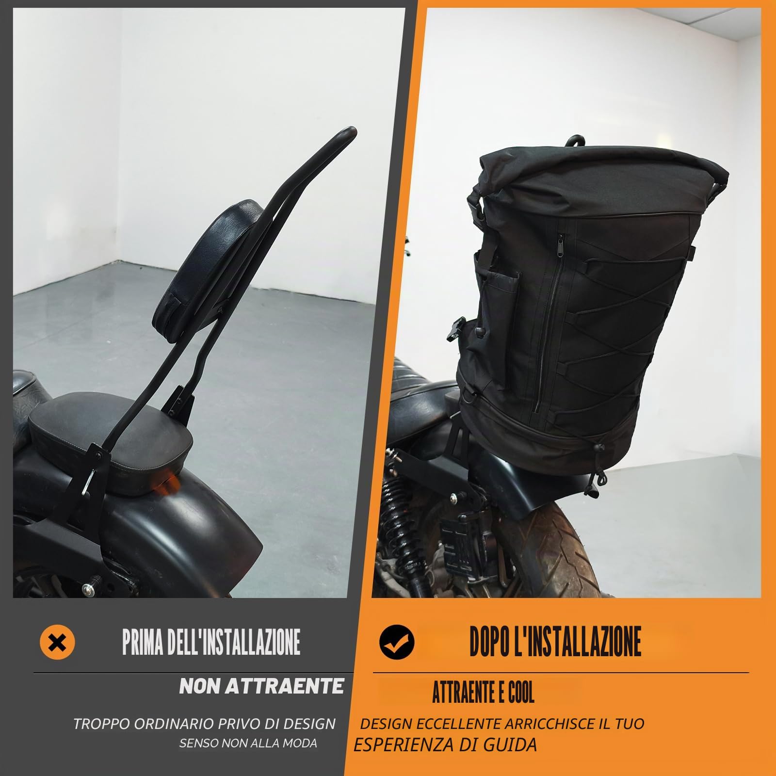 Borsa da viaggio con schienale da moto Sissy Bar Borsa da viaggio di grande capacità Borsa da viaggio espandibile 50L-80L Borsa posteriore con copertura antipioggia e tracolla Misura