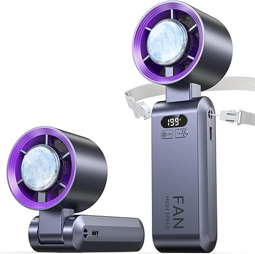 Kimguard Ventilador turbo portátil de mano con enfriador de hielo, velocidad (1-199) ventilador personal recargable 20000 RPM Ventiladores de