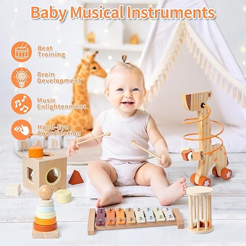 Miniatura 3 de Juguetes Montessori para niños de 1 a 3 años, juguetes para bebés de 12 a 18 meses, anillos apilables de madera para niños pequeños, cubo de